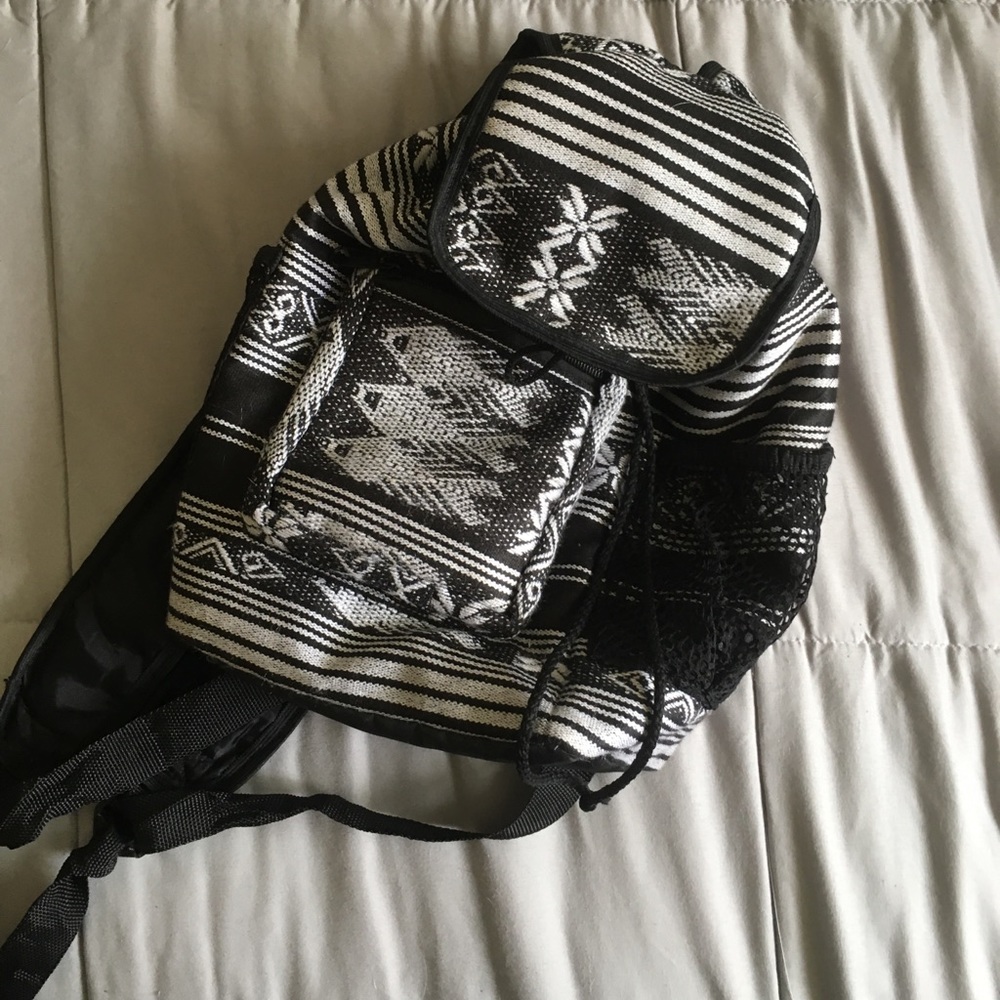 Vintage black and white patterned mini backpack
